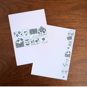画像1: memo便せん（一筆せん）： 手紙モノクロ柄　5枚入　【両面印刷:裏面は柄&ドット罫入】