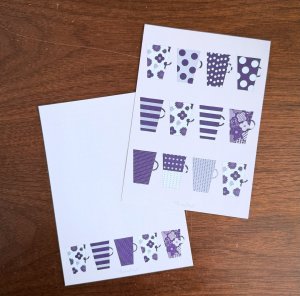 画像1: memo便せん（一筆せん）： カップ紫柄　5枚入　【両面印刷:裏面は柄&ドット罫入】