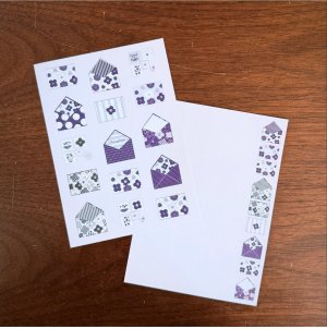 画像1: memo便せん（一筆せん）： 手紙紫柄　5枚入　【両面印刷:裏面は柄&ドット罫入】