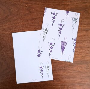 画像1: memo便せん（一筆せん）： 傘紫柄　5枚入　【両面印刷:裏面は柄&ドット罫入】