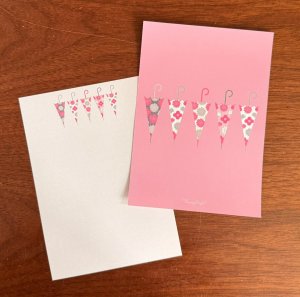 画像1: memo便せん（一筆せん）： 傘ピンク柄　5枚入　【両面印刷:裏面は柄&ドット罫入】