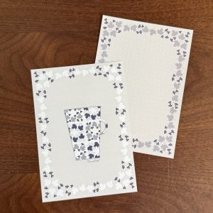 画像1: memo便せん（一筆せん）： カップ&メープル柄　5枚入　【両面印刷:裏面は柄&ドット罫入】