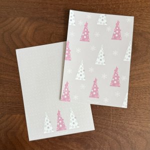 画像1: memo便せん（一筆せん）： ピンクミニツリー柄　5枚入　【両面印刷:裏面は柄&ドット罫入】