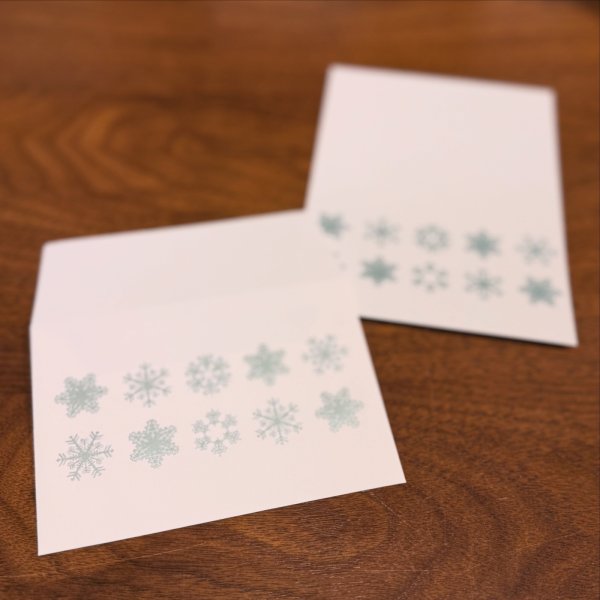 画像2: 箔押し加工のminiレターセット　雪模様柄パールブルー箔xホワイト (2)