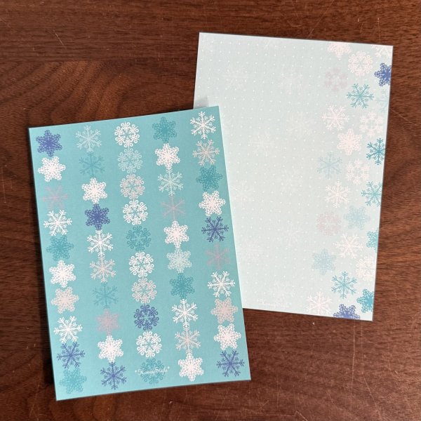 画像1: memo便せん（一筆せん）： 雪模様ターコイズブルー柄　5枚入　【両面印刷:裏面は柄&ドット罫入】 (1)
