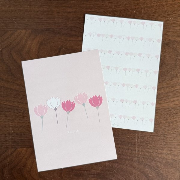 画像1: memo便せん（一筆せん）： つぼみピンク柄　5枚入　【両面印刷】 (1)